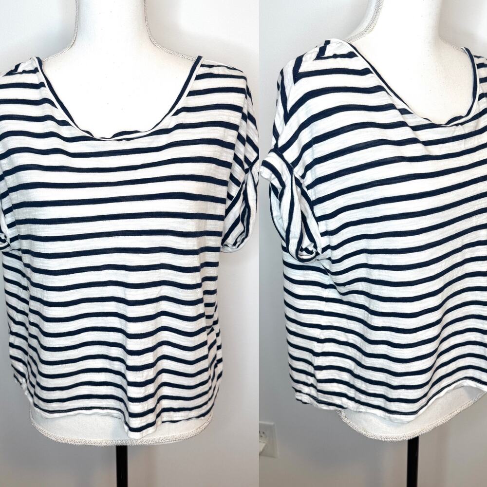 Banana Republic Striped Oversized Coastal Short Sleeved T Shirt Navy White XS